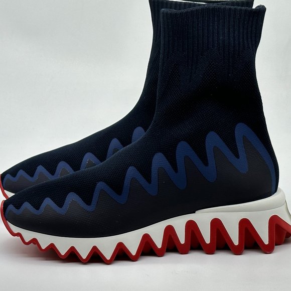 Christian Louboutin SHARKY SOCK Women Knit Flat Sneakers Shoes Navy - Picture 7 of 12